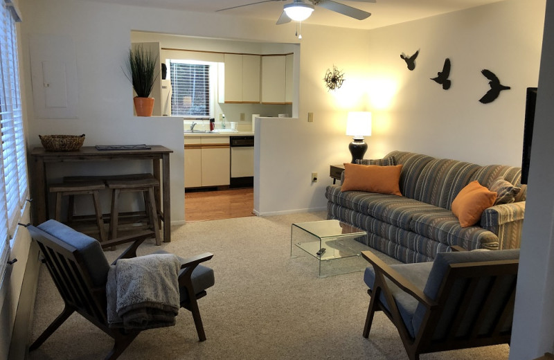 Rental living room at Gore Mountain Realty 