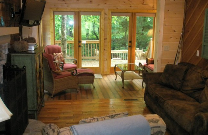 Cabin living room at Avenair Mountain Cabins.