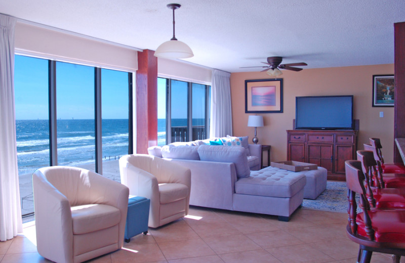 Guest room at Island House Beach Front Condominiums.