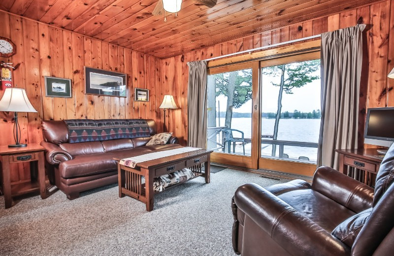 Cabin living room at Serenity Bay Resort.