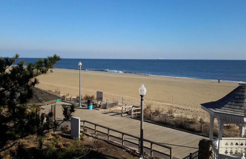 Beach at Boardwalk Plaza Hotel.