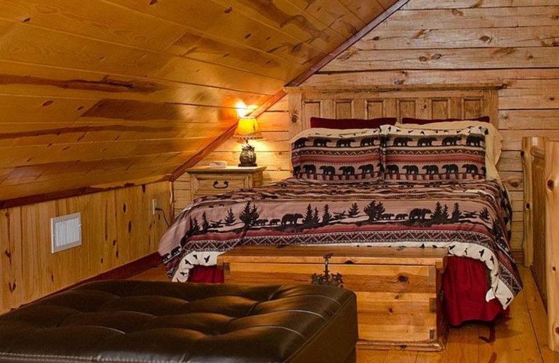 Cabin bedroom at Lake Mountain Cabins.