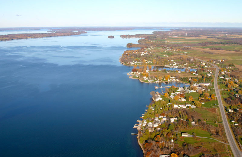 Aerial view of Angel Rock Waterfront Cottages.