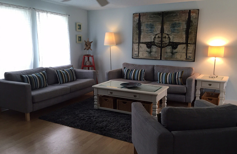 Rental living room at Sunset Beach Resort.