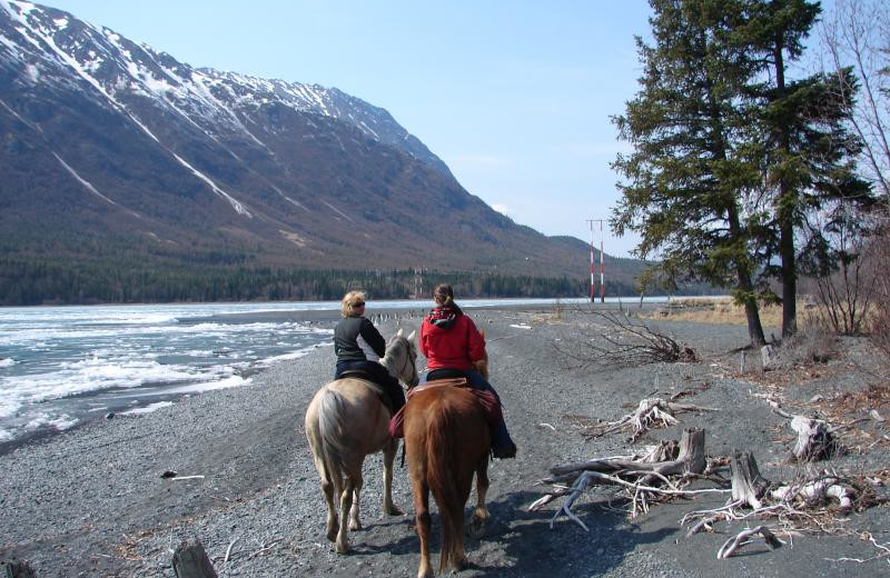 Horseback riding at Summit Lake Lodge.