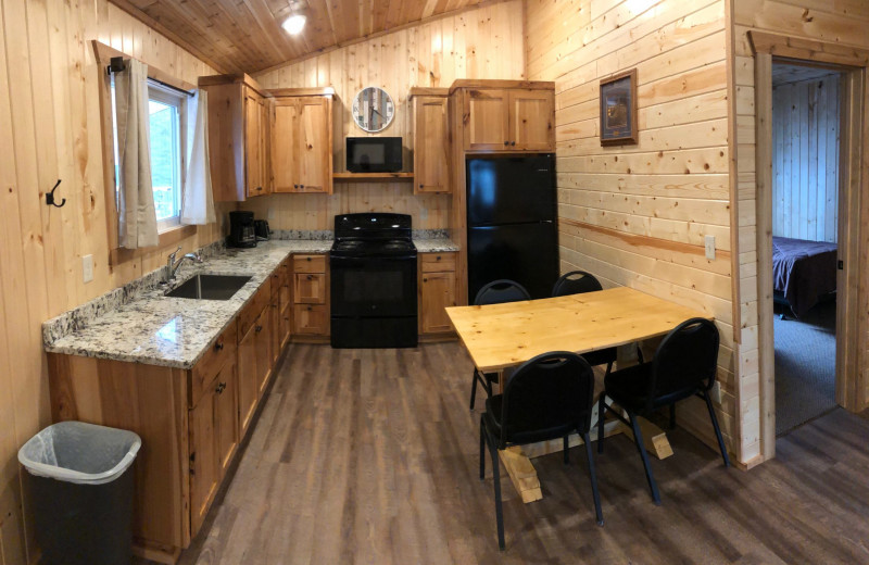 Cabin kitchen at Vacationland Resort.