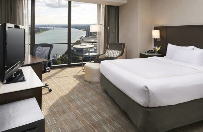 Guest room at Detroit Marriott at the Renaissance Center.