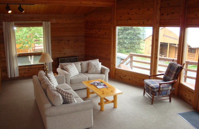 Living room at Chelatna Lake Lodge.