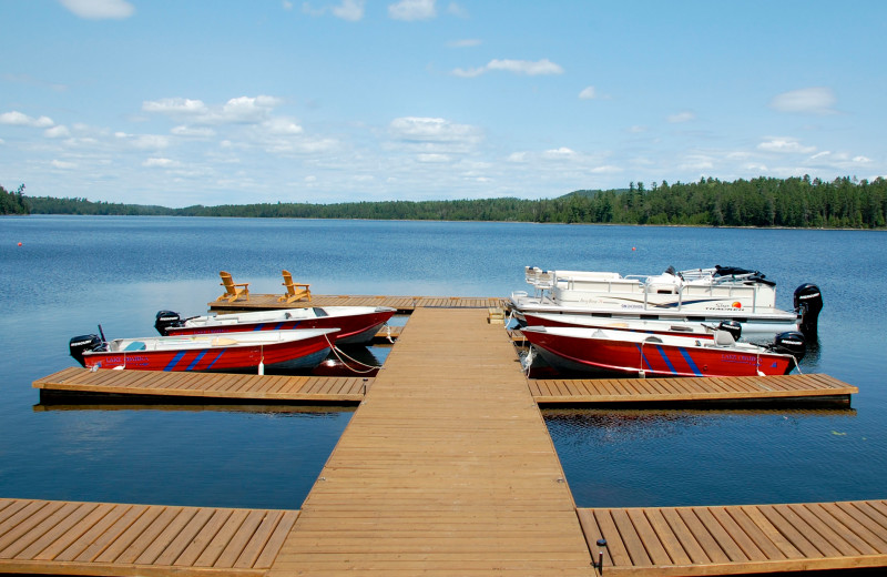 Dock and boats at Obabika Resort.