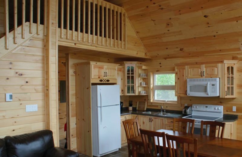 Guest kitchen at Riverfront Chalets.