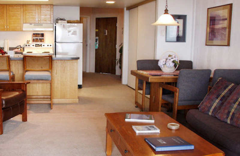 Guest living room and kitchen at Gearhart by the Sea.