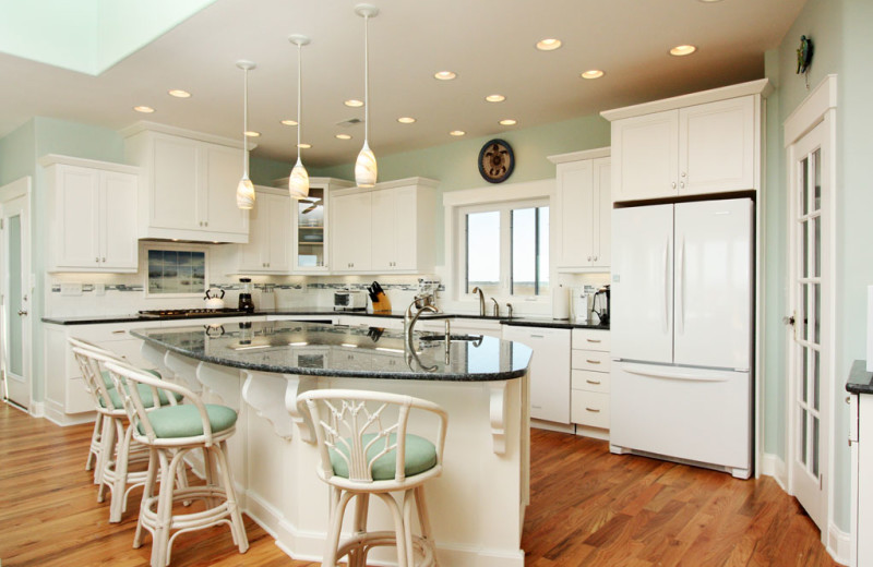 Rental kitchen at Oak Island Accomodations.