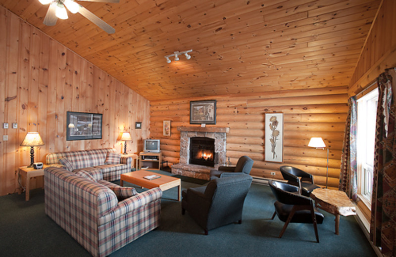 Cabin living room at Blue Spruce Resort.