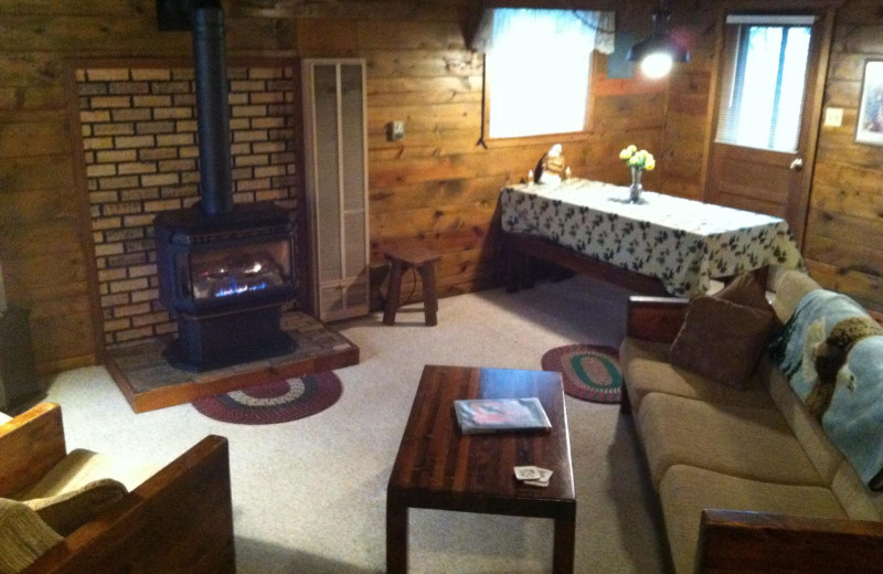 Cabin living room at Eagles Nest Cabins.