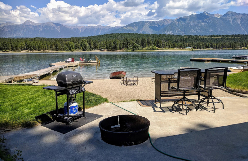 Patio and beach at Wasa Lake Guest House.