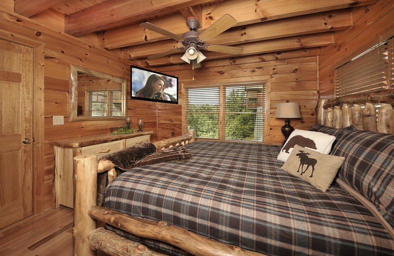 Cabin bedroom at Outrageous Cabins LLC.