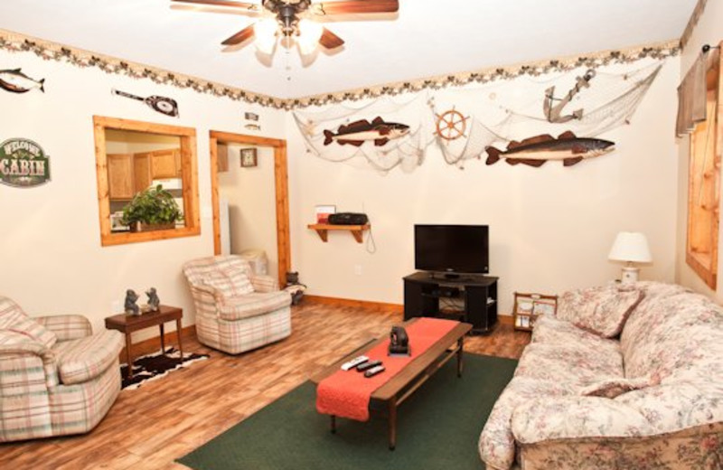 Living room view at Willowbrook Cabins.