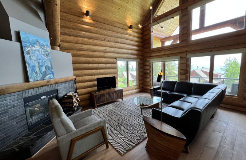 Cabin living room at Temperance Landing on Lake Superior.