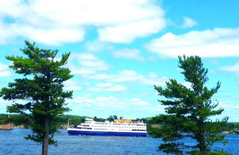 River cruise ship sailing past Bonnie Castle Resort.