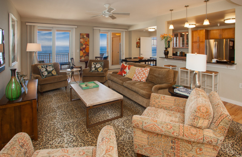 Rental living room at Sanctuary Vacation Rentals at Sandbridge.