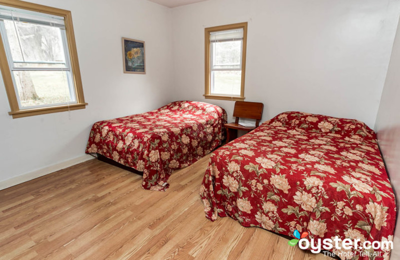 Cabin bedroom at Birchcliff Resort.