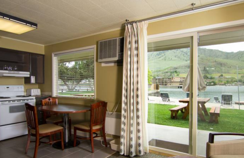 Guest room with kitchenette at Campbell's Resort on Lake Chelan.