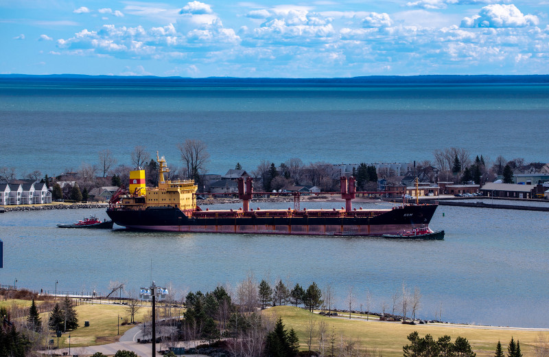 Ship in canal at South Pier Inn.