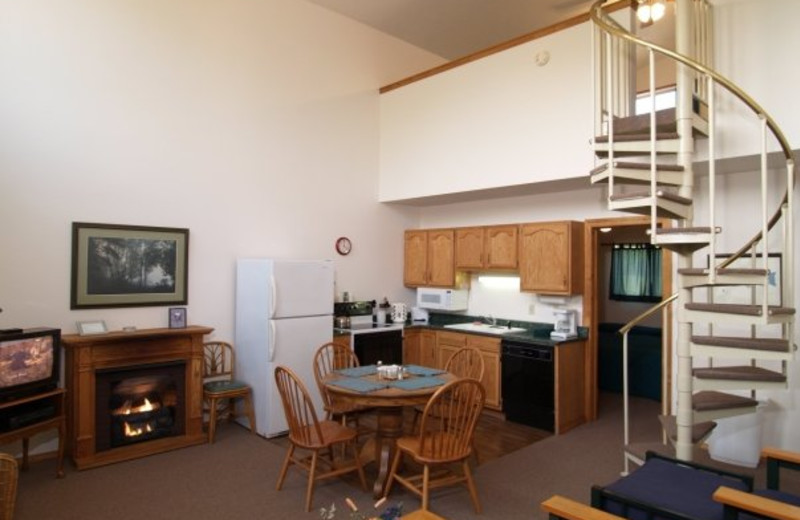 Guest kitchen and living room at Rainbow Drive Resort.