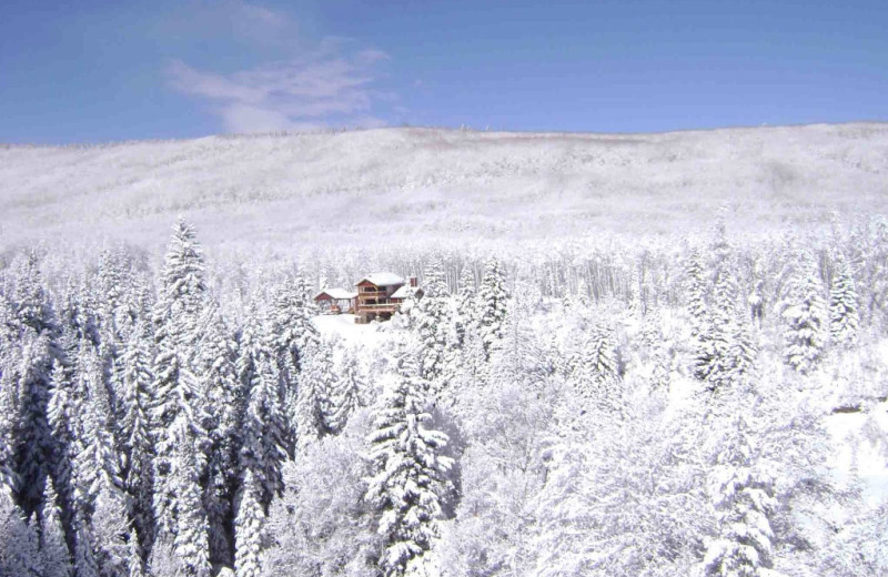 Winter exterior of Wild Skies Cabin Rentals.