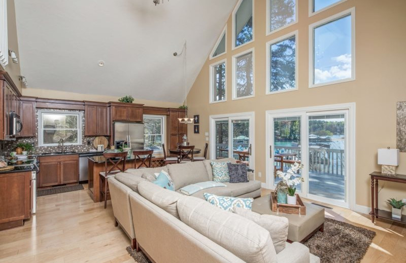 Rental kitchen living room at StayLakeNorman Luxury Vacation Rentals.