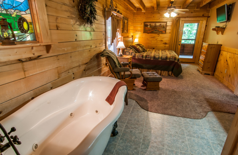 Cabin bedroom at Oak Haven Resort.