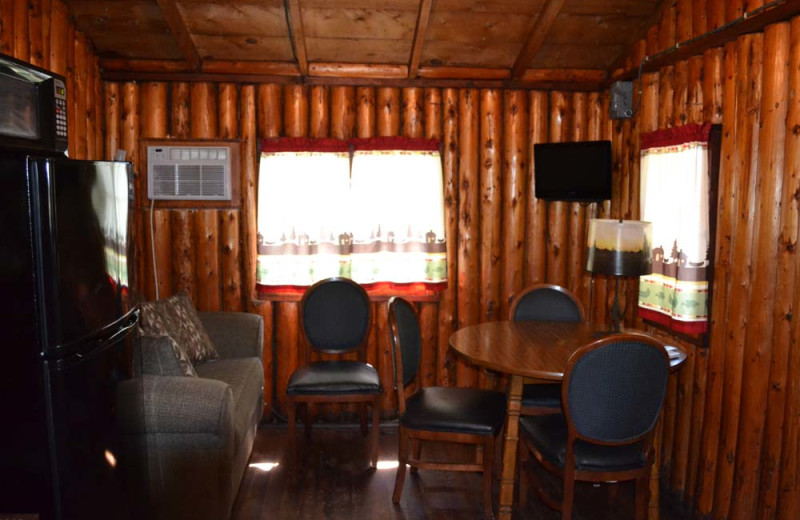 Cabin living room at Sand Lake Resort.