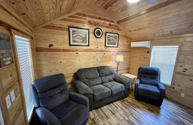 Cabin living room at Copper John's Resort.