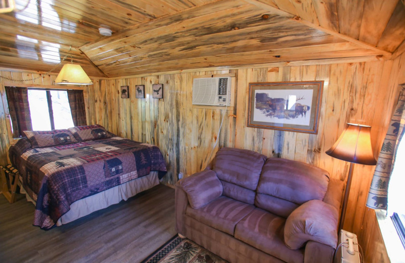 Cabin living room at Pine River Lodge.