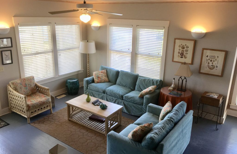 Rental living room at Mary Munroe Realty: Bald Head Vacations & Sales.