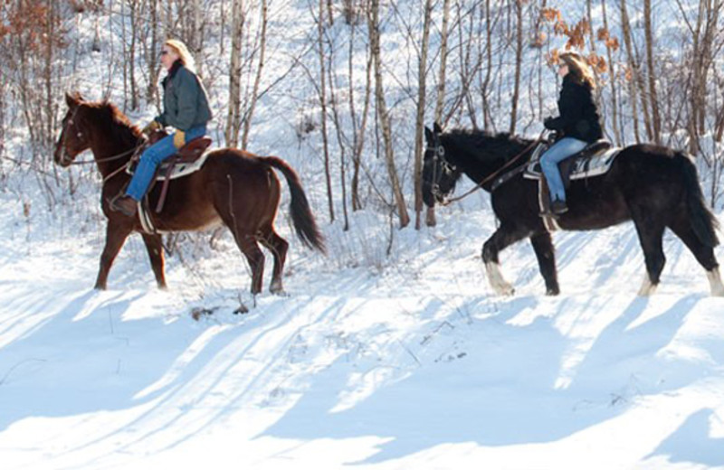 Winter horseback riding at Fernwood Resort.