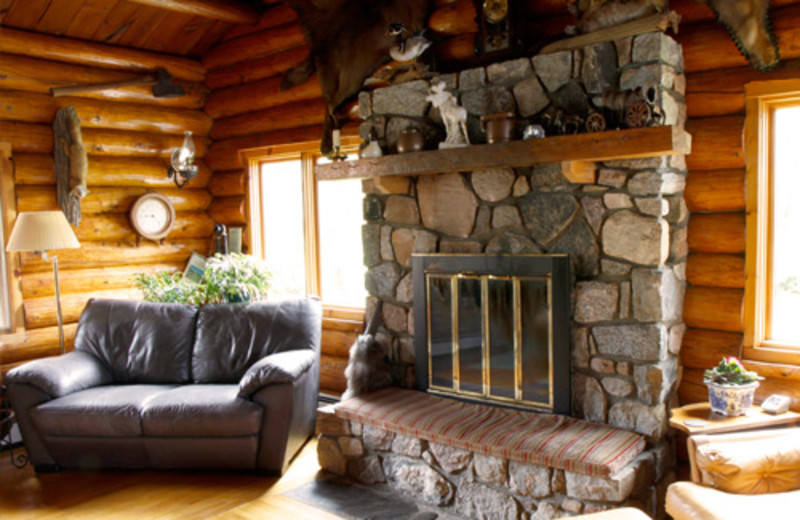 Cabin fireplace at Nor'Wester Lodge.