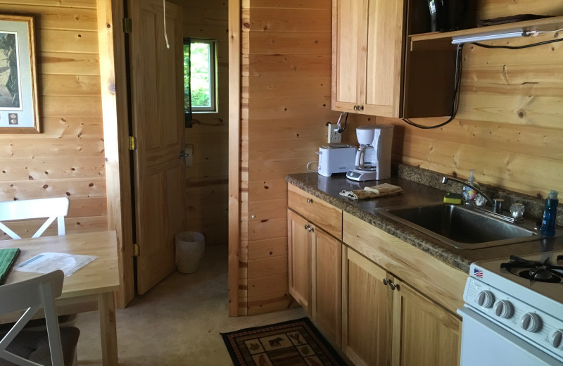 Cabin kitchen at Loon Lake Lodge.