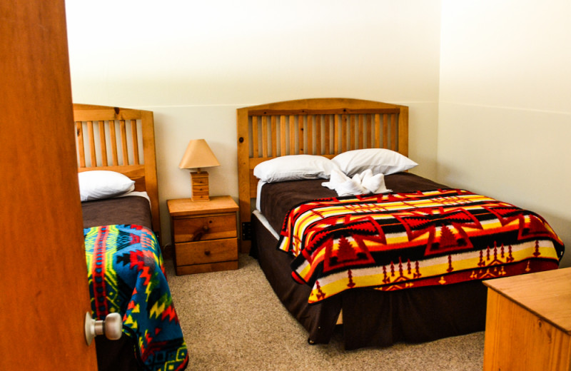 Cabin bedroom at Meeks Bay Resort & Marina.