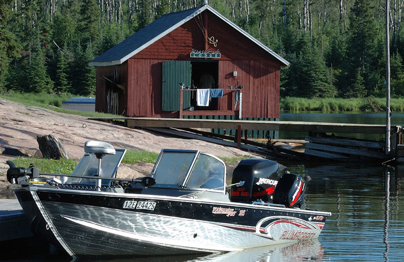 Fishing boat at Rough Rock Lodge.