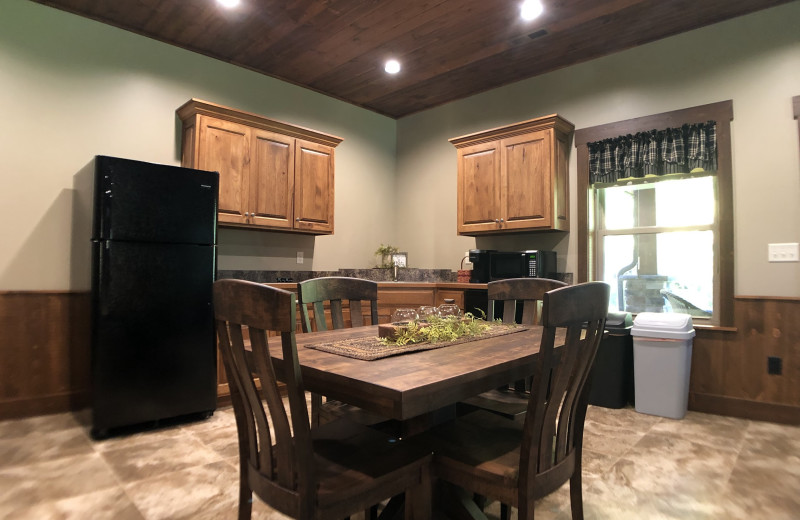 Suite kitchen at Sojourner's Lodge & Log Cabin Suites.