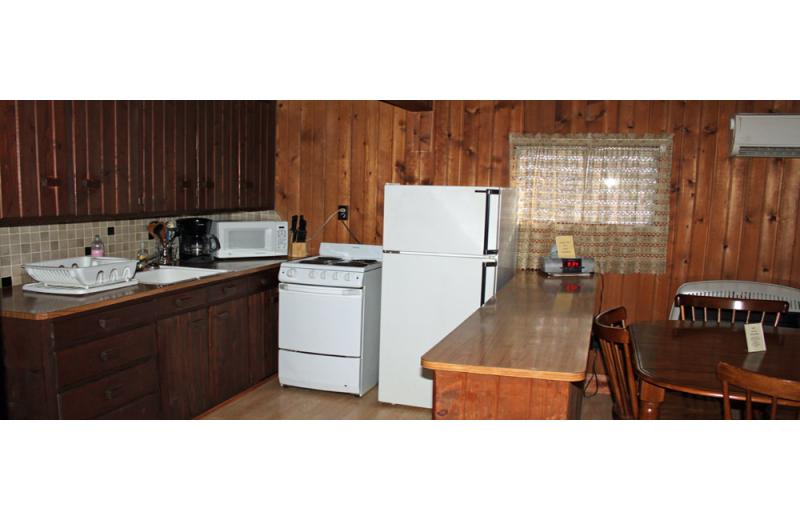 Cabin kitchen at Hocking Hills Backwoods Retreat.