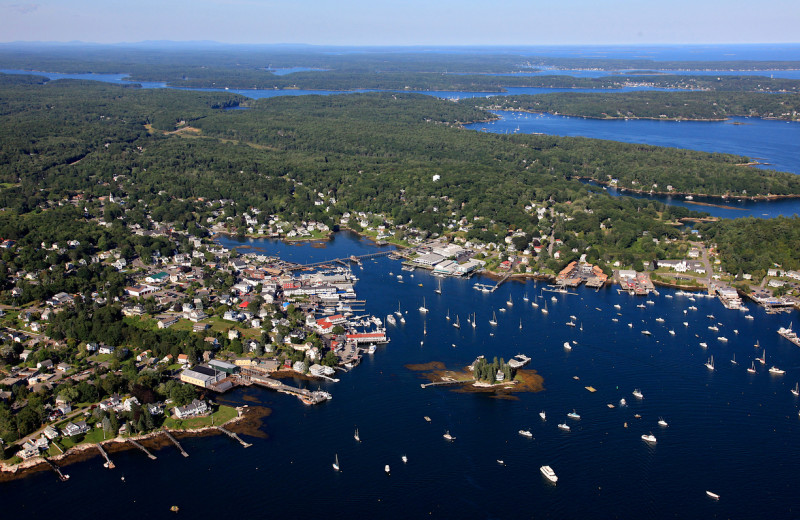 Aerial view of Boothbay Harbor Oceanside Golf Resort.