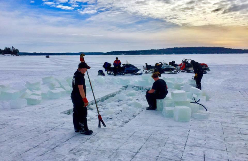 Collecting ice at Red Pine Wilderness Lodge.