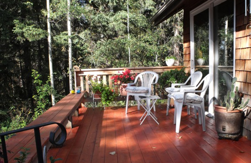 Cabin deck at  	Kramer Pond Lodge.