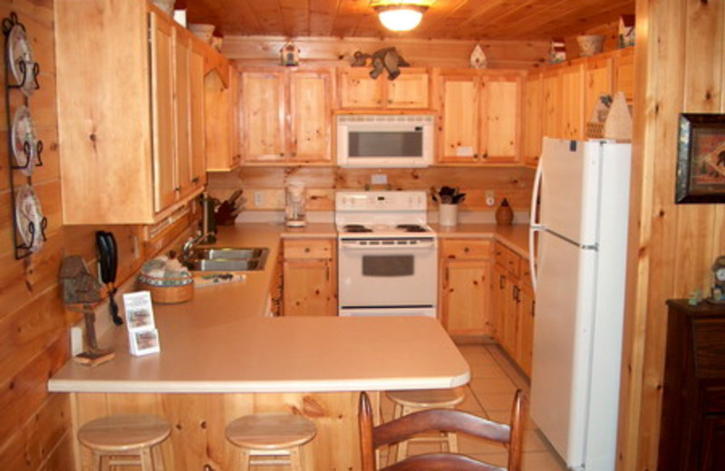 Cabin kitchen at Avenair Mountain Cabins.