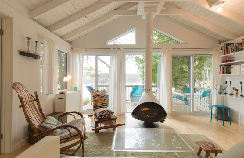 Cottage living room at Bobs Lake Cottages.