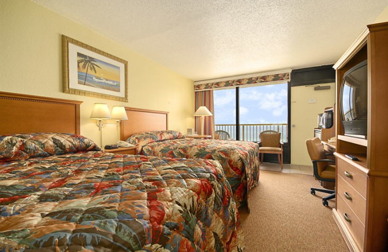 Guest room at Ramada-Plaza Beach Resort.