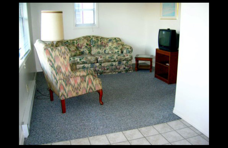 Cabin living room at Lighthouse Lodge Resort.