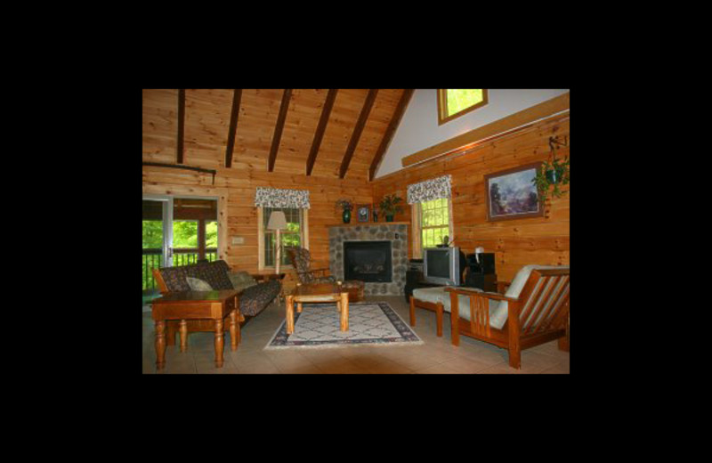 Cabin living room at Hummingbird Hill Cabin Rentals.